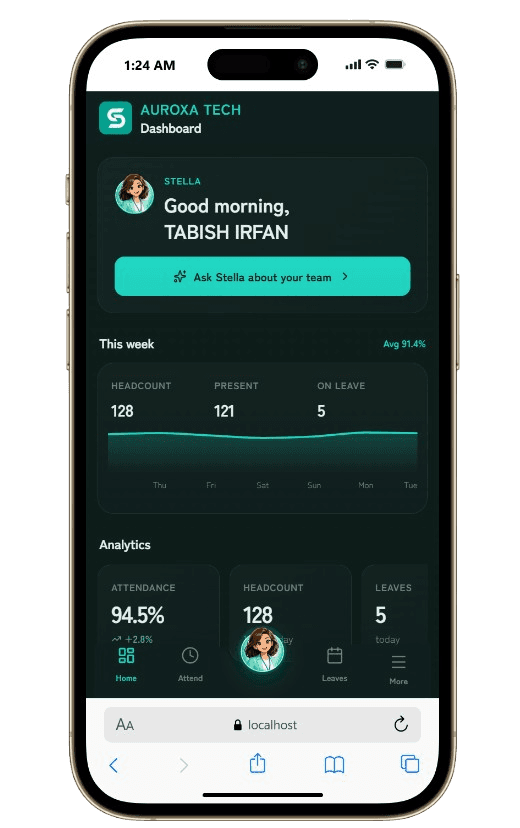 StaffiX mobile dashboard displayed on a phone